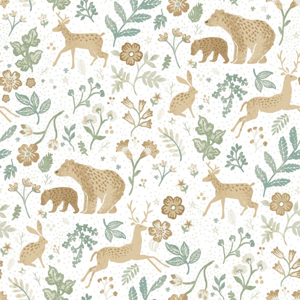 Muster mit Bären, Hirschen, Hasen und Pflanzen
