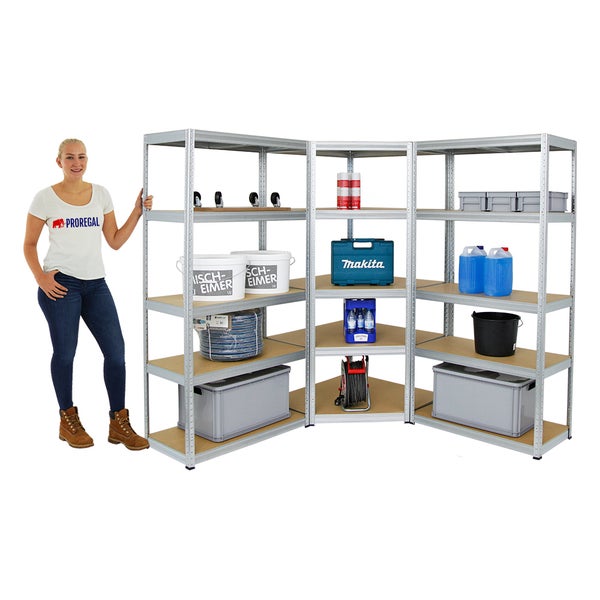 PROREGAL Mega Deal 1x Eckregal & 2x Schwerlastregal Slim Elephant S Fachlast 250 & 350 kg Verzinkt