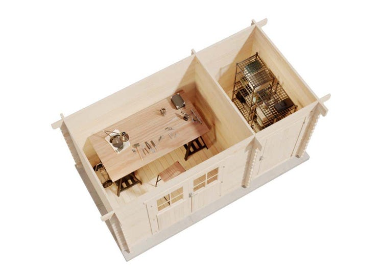 Alpholz Gartenhaus Korfu mit Anbau Gartenhaus aus Holz in natur, Holzhaus mit 28 mm Wandstärke, Blockbohlenhaus mit Montagematerial imprägniert 3,8x2m