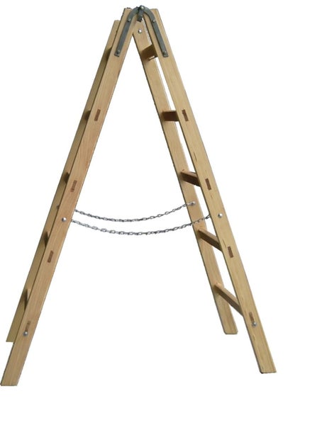 PROREGAL Sprossenstehleiter Made in Germany 2 x 4 Sprossen 1,2 m Länge Eimerhaken Holzleiter Klappleiter