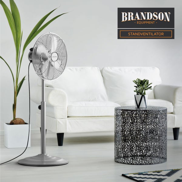 Brandson Standventilator 35W mit Oszillation 80 Grad im Chrom Design, 30 cm Rotor, höhenverstellbarer Standfuß, 3 Geschwindigkeiten, 30 Grad neigbar