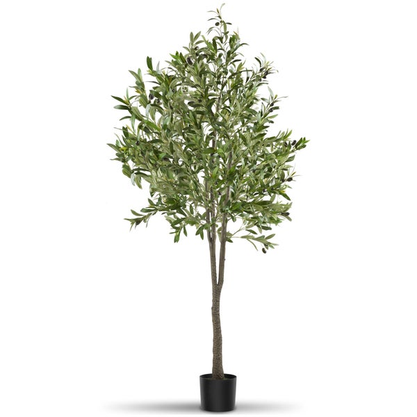 Kunstbaum Olivenbaum mit Oliven im schwarzen Kunststofftopf für Innenbereich