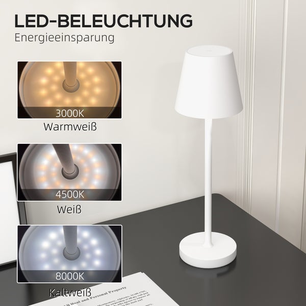 HOMCOM Tischlampe, 11,2L x 11,2B x 36,5H cm, Metall, Weiß