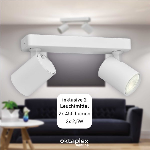 Bora LED Deckenstrahler GU10 2700K 450lm 2,5W Schwenkbar 2-flammig Weiß Aluminium Deckenleuchte