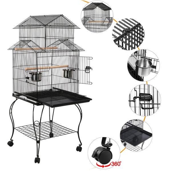 Vogelkäfig aus Metall mit Ständer und Rädern