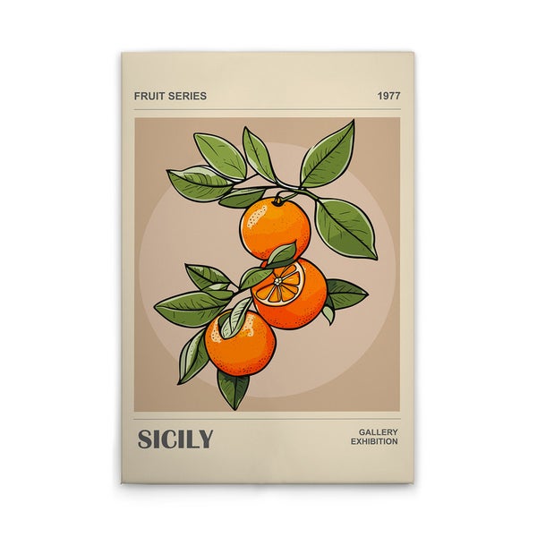 Kunstdruck mit Orangenmotiv und dem Titel Sizilien