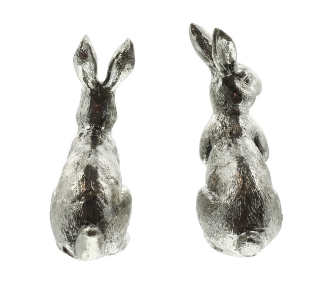 FRANK FLECHTWAREN | Osterhase Silberglanz, 2er Set, KUNSTSTOFF, Höhe 10 cm, 11 cm
