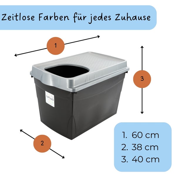 Hop In Katzenklo Katzentoilette Geschlossen mit Deckel Top Entry Jump-In XXL Katzenklo oben einstieg Groß Katzen WC Klo schwarz