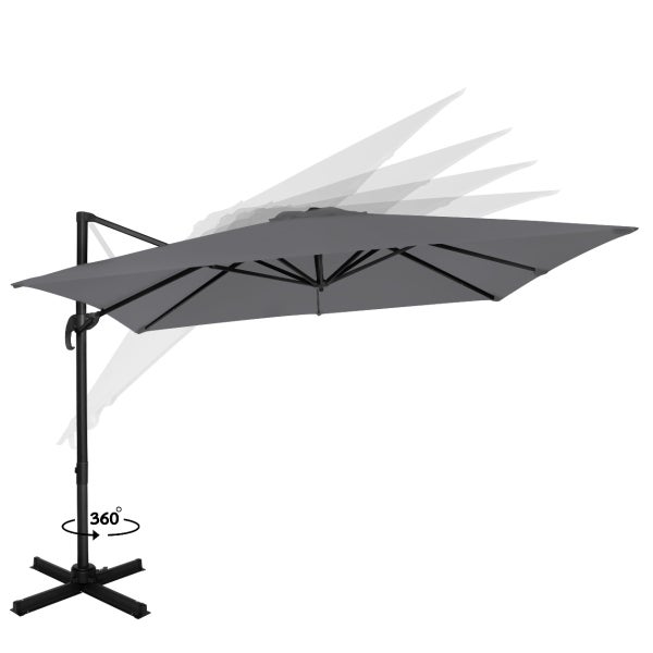 VONROC Sonnenschirm Pisogne 300x300cm - Freischwingender Sonnenschirm | Grau