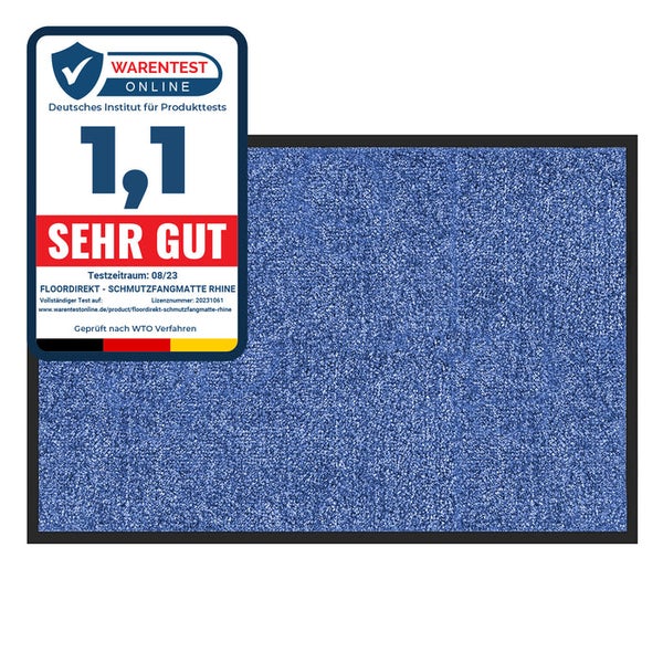FLOORDIREKT Fußmatte Rhine - Unicolor - Schmutzfangmatte für Innen & Außenbereiche - Blau - 90 x 150 cm