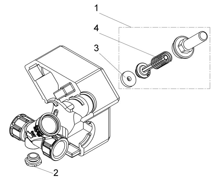 Explosionszeichnung einer Ventilbaugruppe für Sanitäranlagen mit nummerierten Einzelteilen wie Feder und Dichtung.
