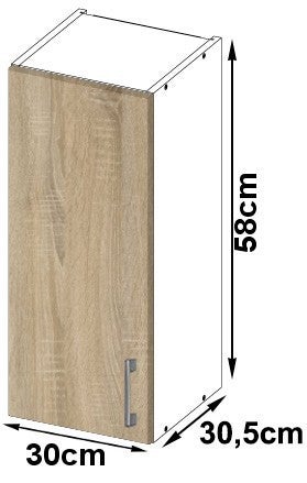 Hängeschrank mit Tür, Griff und den Maßen 58 x 30 x 30,5 cm
