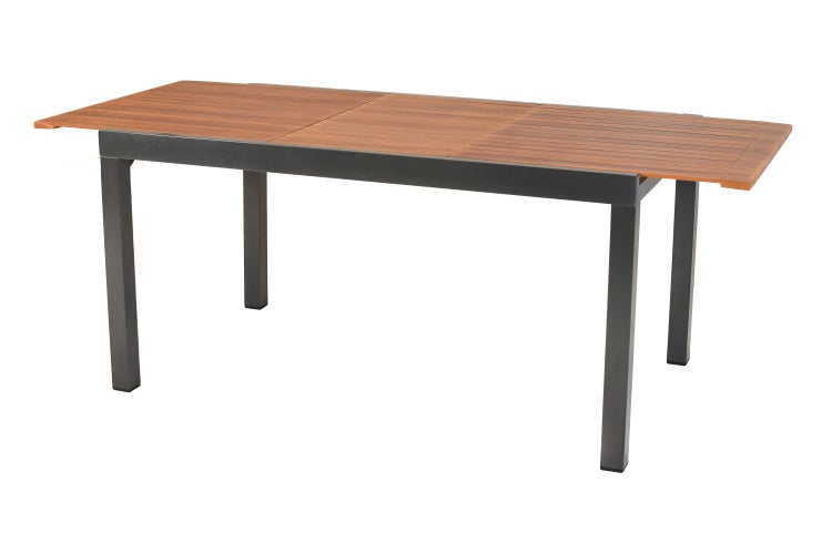 Gartentisch, ausziehbar, 150 (200) x 90 cm, folierte Tischplatte in Holzoptik, Aluminium