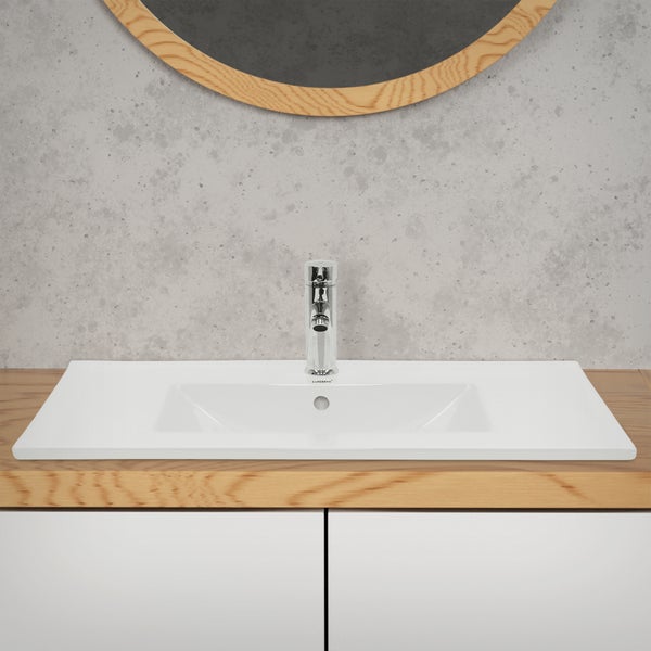 ECD Germany Waschbecken Waschtisch 810 x 465 x 175 mm Keramik Weiß Einbaubecken Einbauwaschbecken Waschschale Handwaschbecken Einbauwaschtisch Aufsatzwaschbecken Spülbecken Wasserfall Waschschüssel
