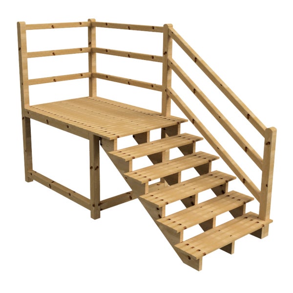 Holzterrasse mit Treppe und Geländer