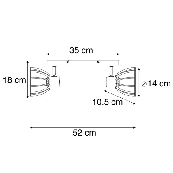 Abmessungen einer Deckenleuchte mit zwei Strahlern