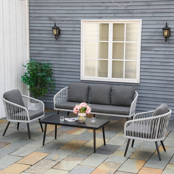 Outsunny 4-tlg. Gartenmöbel-Set, 174L x 70B x 76H cm, Aluminium, Polyester, PE Rattan, Schaumstoff, grau