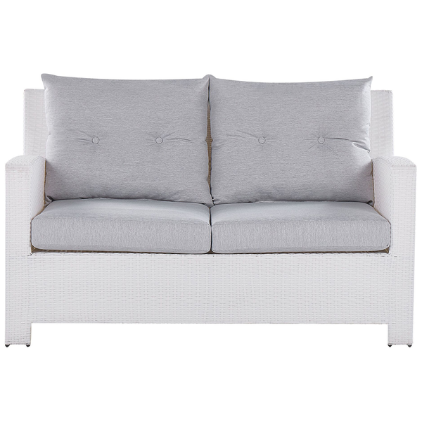 Zweisitzer Lounge Sofa aus Polyrattan Geflecht mit gepolsterten Sitz und Rückenkissen für den Garten