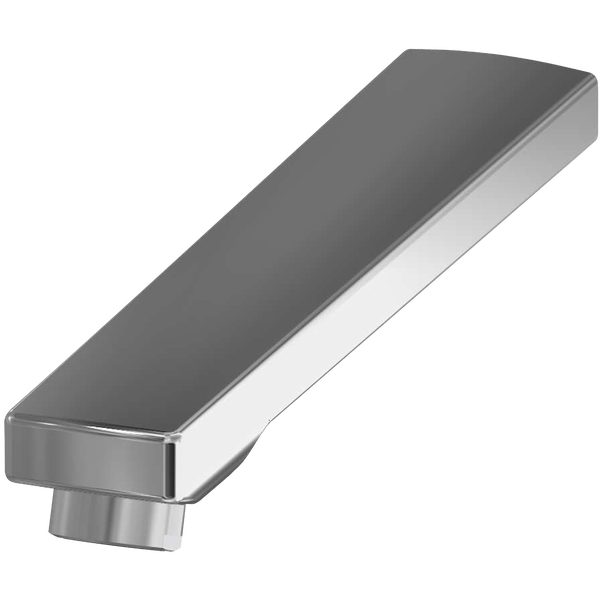 Moderner, flacher Wannenauslauf aus glänzendem, verchromtem Metall in rechteckiger Form.