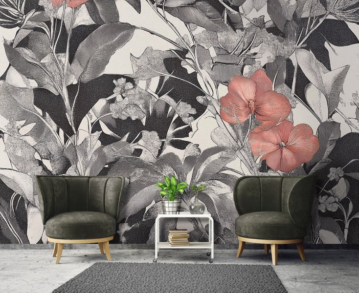 Fototapete Blumen Blätter Vintage Wohnzimmer Tapete 300x210 cm