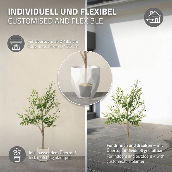 Dekorativer Olivenbaum für den Innen- und Außenbereich mit passendem Pflanzgefäß