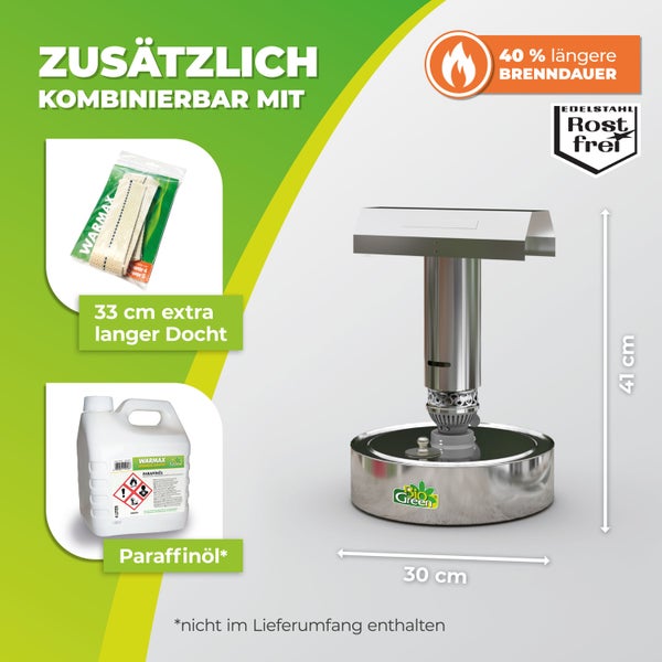 Paraffin Gewächshausheizung Warmax Power 4 aus Edelstahl 300 Watt