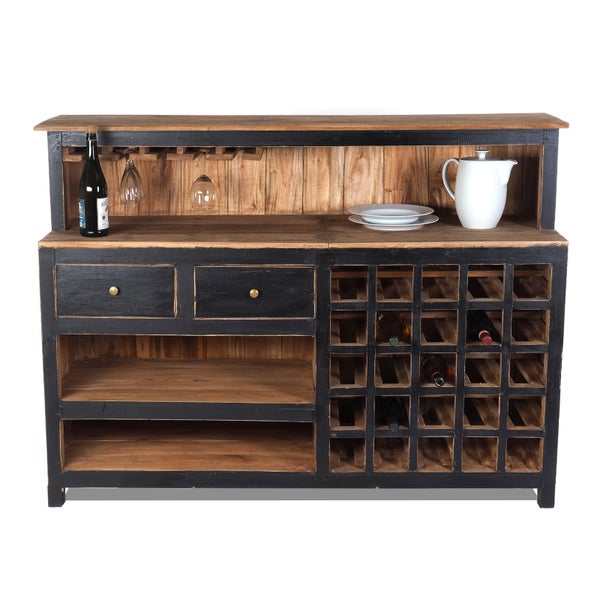 Barschrank  PUREWOOD Recyclingholz massiv, Vintage-Look 09 voodoo - schwarz