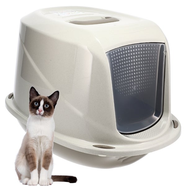 Katzenklo mit Deckel Aktivkohlefilter große XXL Katzentoilette für große Katzen WC Hauben Toilette Klo Indoor Outdoor grau modern