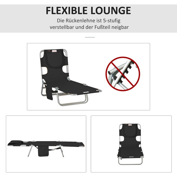 Sonnenliege mit gepolsterter Gesichtsöffnung und Armschlitzen für bequemes Lesen in Bauchlage in einer hellen Strandszene.