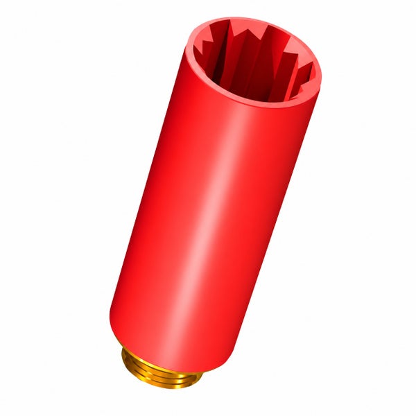 Roter Montageschlüssel mit Sternprofil innen und Messinggewindeanschluss.