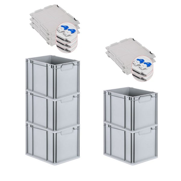 PROREGAL Spar Set 5x Eurobox Nextgen Economy Mit Scharnierdeckel & Blauen Schiebeschnappverschlüsse Griffe Geschlossen HxBxT 32 x 30 x 40 cm 30 Liter
