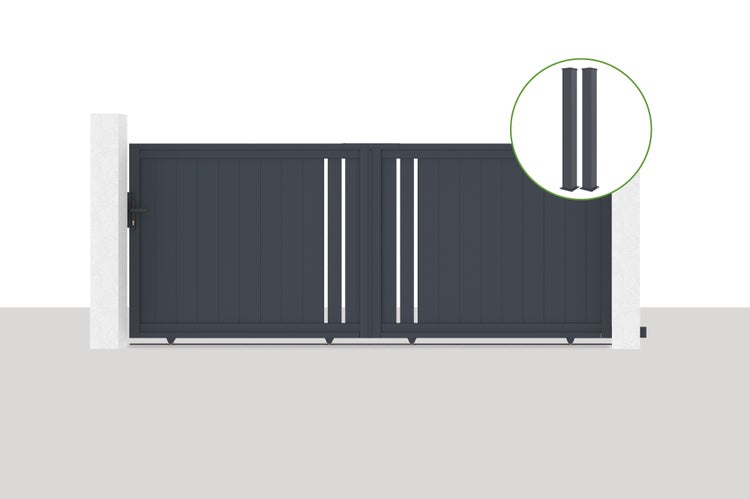 Schiebetor 3,5x1,4m GIONA + 2 EIFEL-Pfosten H.166cm Grau