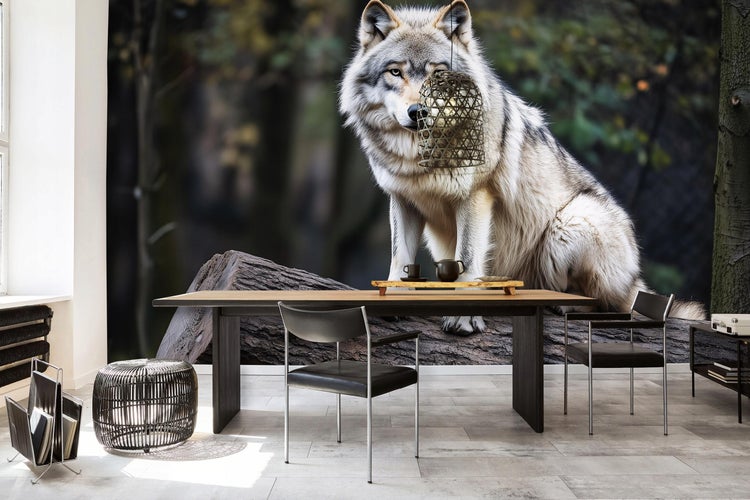 Fototapete Wolf 3D Effekt Wald Wohnzimmer Vlies Tapete 250x175 cm