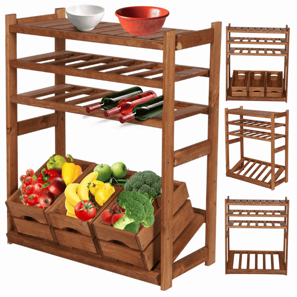 PROREGAL Getränkekisten- & Weinregal SPREEWALD HxBxT 86x70x33cm 12 Flaschen auf 2 Ebene + 1 Ebene für Kisten + Ablage Massives Kiefernholz Braun geölt