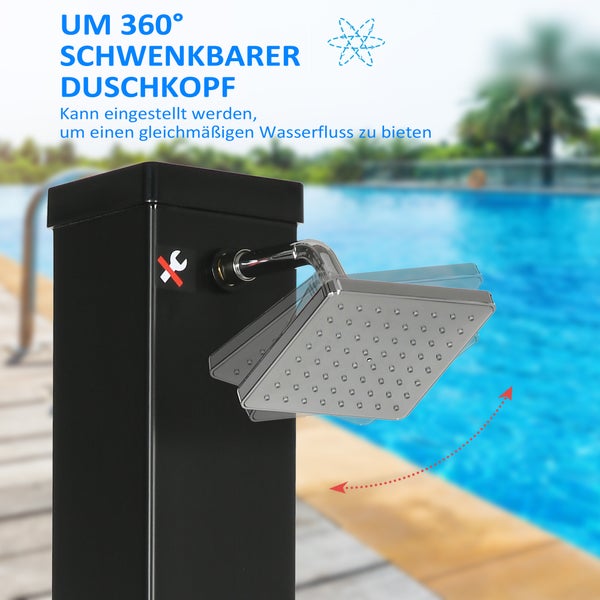 Outsunny Solardusche 40 L, Pooldusche mit Fußdusche und Regenduschkopf, Wassertemperatur bis 60°C, inkl. Montagematerial, 19L x 20B x 217H cm, ABS, kunststoff, Zinklegierung, Schwarz