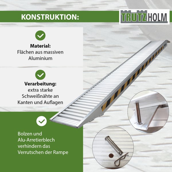 TRUTZHOLM 1 x Profi Schwerlastrampe 265cm 1650 kg Alu 35 cm Breite Baumaschinen Verladerampen