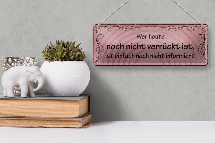 Blechschild Spruch 27x10cm wer heute noch nicht verrückt Dekoration