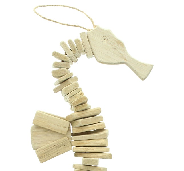 FRANK FLECHTWAREN | Hänger Seepferdchen, HOLZ, METALL, HANF, 19 x 6 x 45 cm