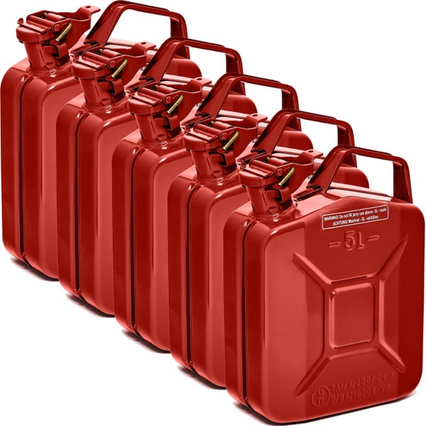 BW® Kraftstoffkanister Metall Benzinkanister 5x 5 Liter - Rot - RAL 3000 - TÜV-geprüft und UN-Zulassung - Made in Europe