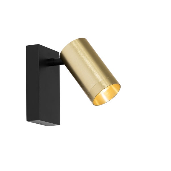 Wandleuchte mit goldfarbenem Lampenschirm und schwarzer Halterung