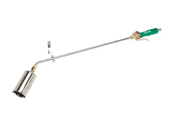 Ein Gasbrenner für Unkraut mit langem Metallrohr und Handgriff für die einfache Handhabung im Garten