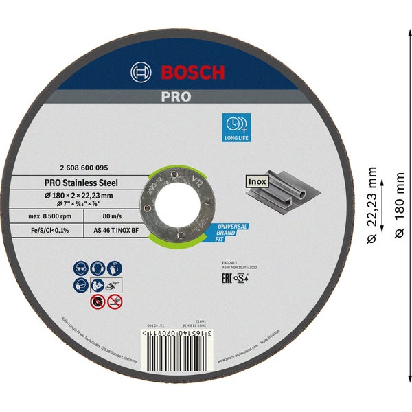Bosch PRO Stainless Steel Trennscheibe 180 x 2 x 22,23 mm - 2608600095