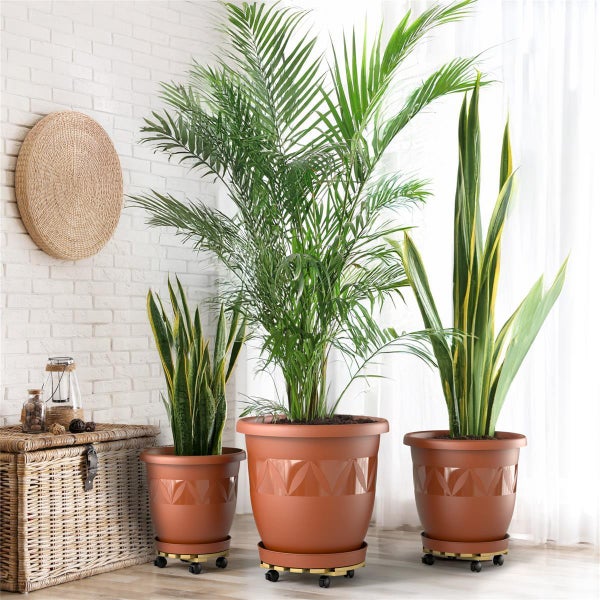 Plastard Blumentopf Ø47 cm Terrakotta inkl. Pflanzenroller & Untersetzer– Wetterfest & Mobil