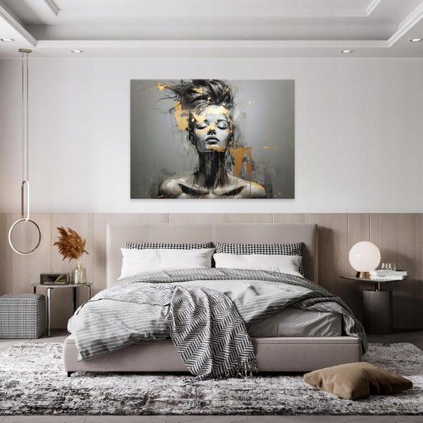 Leinwandbild Frau Abstrakt gold Bilder Modern Wohnzimmer 60X40 cm