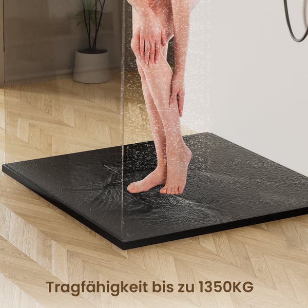 EMKE Duschkabinen-Set Eckeinstieg 90 x 90 x 185 cm, Schwenktür & Seitenwand, 6 mm ESG Sicherheitsglas, mit rundem Griff, inkl. Duschtasse Schwarz