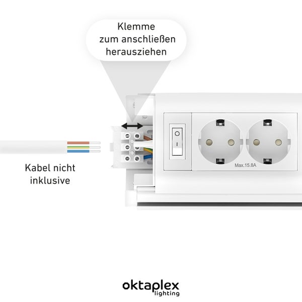 Oktaplex Talin Unterbauleuchte 50cm mit 2 Steckdosen und Schalter warmweiß 3000K