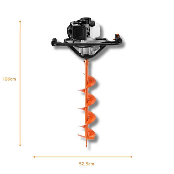 Erdlochbohrer mit den Maßen 106 cm Höhe und 52,5 cm Breite.