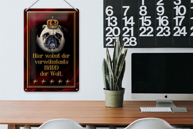 Blechschild Spruch 20x30cm hier wohnt Hund der Welt