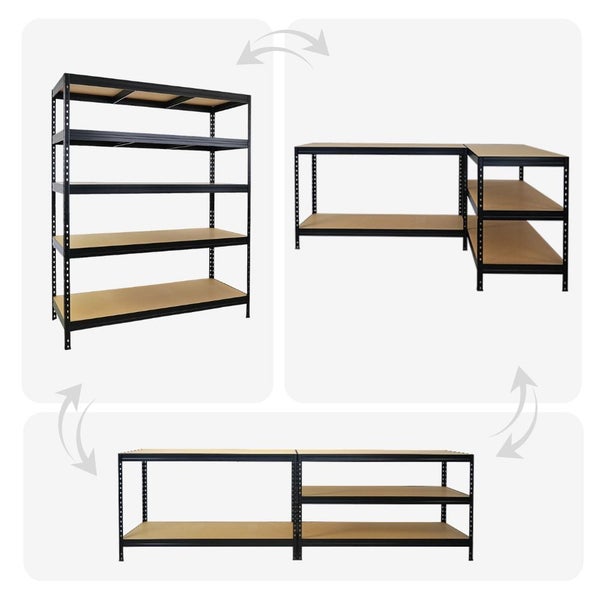 PROREGAL Mega Deal 2er-Sparset Schwerlastregal Rivet HxBxT 180x150x60 cm Fachlast 250kg Schwarz