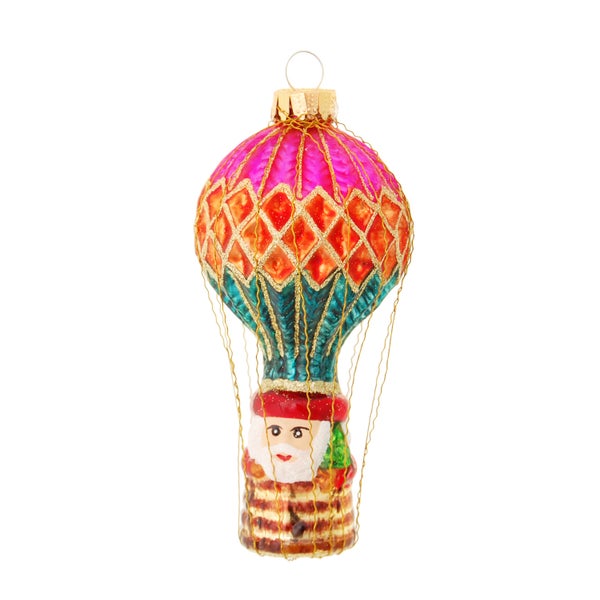 Multicolor 11cm Weihnachtsmann im Ballon, Glasornament, mundgeblasen und handdekoriert, mit Perldraht umsponnen, 1 Stck., Weihnachtsbaumkugeln, Christbaumschmuck, Weihnachtsbaumanhänger